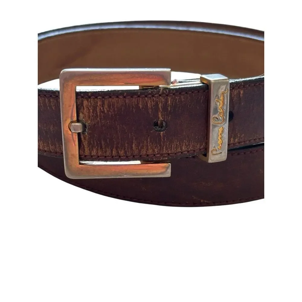Pierre Cardin Leather Belt 34 Dress Soft Touch Cowhide Brown Vtg